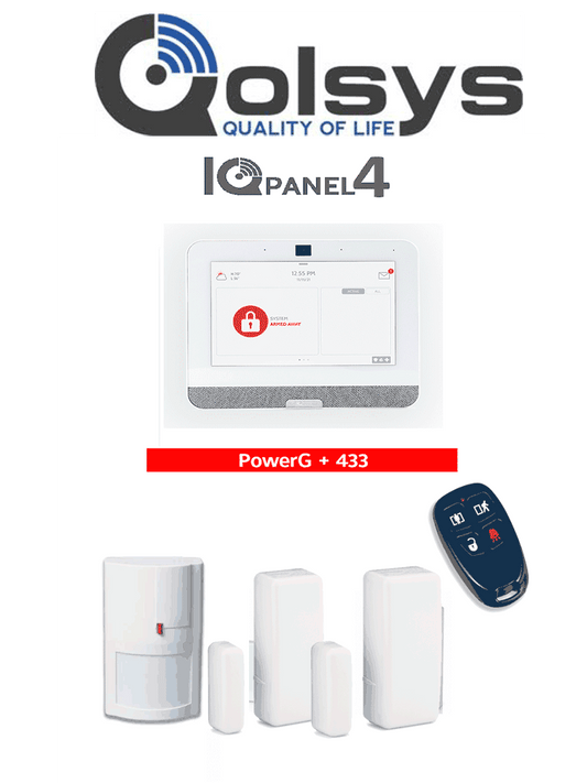QOLSYS IQ4 PACK - Paquete de Alarma IQPanel4 de Qolsys incluye Panel Autocontenido  con Pantalla Táctil de 7"  Power G 915 Mhz + DSC power 433 Mhz. 4 Bocinas integradas  2 Magnéticos Inalámbricos WS4945. 1  WS4904PM y WS4939