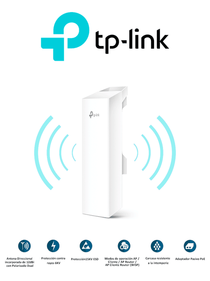 TP-LINK CPE220 -  CPE de Exterior 2.4GHz 300Mbps con antena incorporada de 12dBi 2x2 MIMO  tecnología Pharos MAXtream TDMA y administración centralizada - Control Pharos  con modos: AP  Cliente  AP Router  AP Cliente Router (WISP).