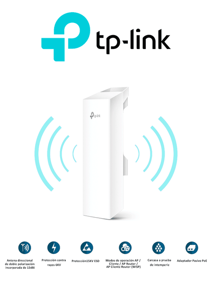 TP-LINK CPE510 - CPE de Exterior de 5GHz 300Mbps 13dBi con tecnología Pharos MAXtream TDMA  además sistema de administración centralizada - Control Pharos  modos: AP  Cliente  Repetidor  AP Router/AP Cliente Router (WISP) y potencia 27dBm.