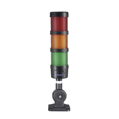 Torre LED Indicadora de estado de 3 niveles color Rojo  Ámbar y Verde  con Buzzer integrado a 85 dB   a 24 VCD con Montaje incluido de 60 mm de diámetro