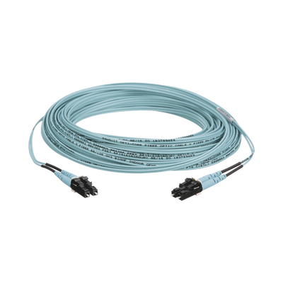 Jumper de Fibra Optica Multimodo 50/125 OM3  LC-LC Duplex  OFNR (Riser)  Color Aqua  50 Metros