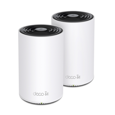 Kit 2 Routers Inalámbricos MESH Interior para Hogar / Doble Banda Wi-Fi 6E AX5400 Mbps / 3 Puerto Gigabit WAN/LAN / 4 Antenas Internas / Administración Mediante la App Deco (iOS  Android) / Protección HomeShield