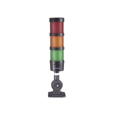 Torre LED Indicadora de estado de 3 niveles color Rojo  Ámbar y Verde  con Buzzer integrado a 85 dB   a 110-240 VCA con Montaje incluido de 60 mm de diámetro
