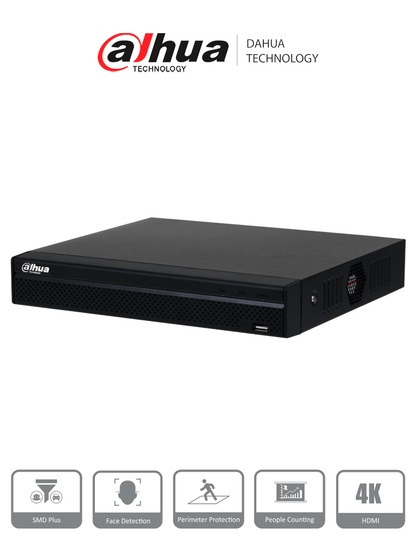 DAHUA DHI-NVR4108HS-8P-4KS3 NVR de 8 MP / 4k / 8 canales IP/ 8 puertos PoE/ Rendimiento de 160 mbps/ H.265+/ 1 Bahía para disco duro/ Soporta cámaras WizSense/ HDMI 4K & VGA/