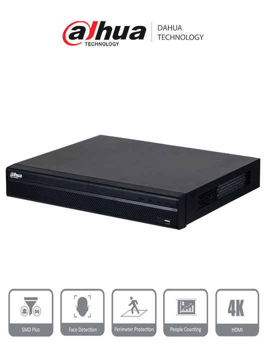DAHUA DHI-NVR4232-4KS3 NVR De 32 canales IP  8 MP/4K  160 Mbps  Smart H.265+  2 Bahías para HDD de 20 TB cada uno  HDMI & VGA  soporta cámaras WizSense y 2 canales SMD Plus. #LoNuevo