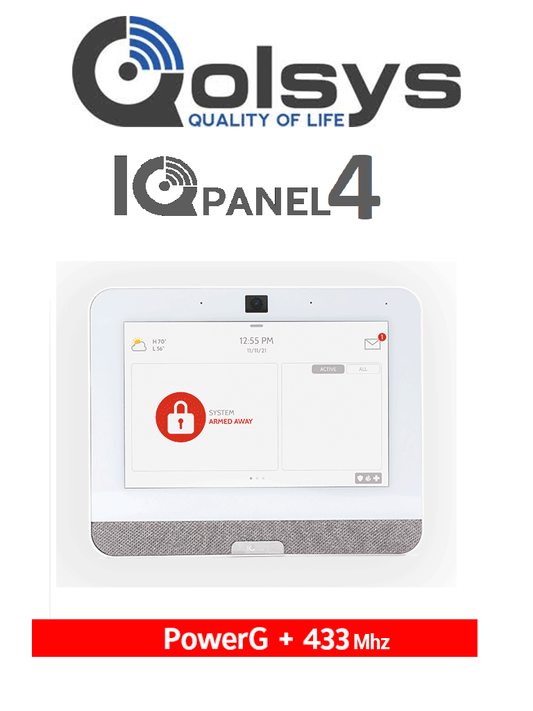 QOLSYS IQP4005 - Sistema de Alarma IQPanel4 Autocontenido   con Pantalla Tactil de 7"  Power G 915 Mhz + DSC Serie Power 433 Mhz. Con 4 Bocinas integradas (4W). Para la plataforma Alarm.com