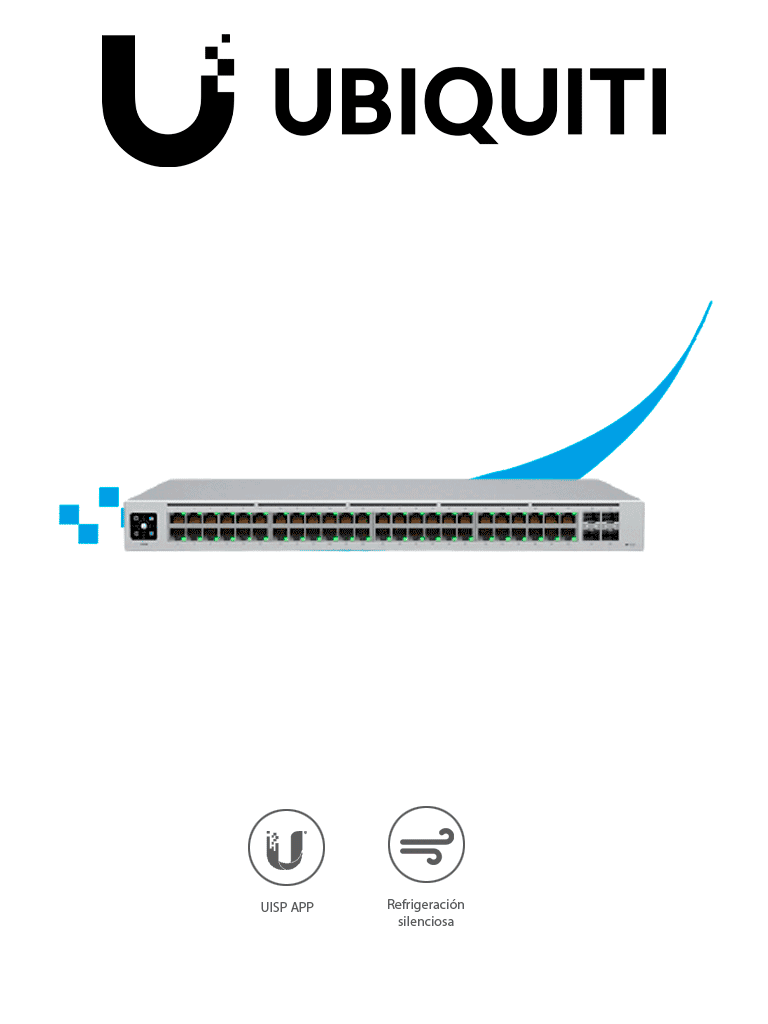 UBIQUITI USW-48 UniFi Switch Capa 2 de 48 puertos 10/100/1000 Mbps más 4 puertos 1G SFP  con pantalla informativa.