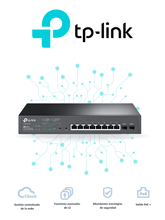 TP-LINK SG2210MP - Switch PoE JetStream SDN Administrable 8 puertos 10/100/1000 Mbps + 2 puertos SFP  8 puertos PoE  150W  administración centralizada OMADA SDN
