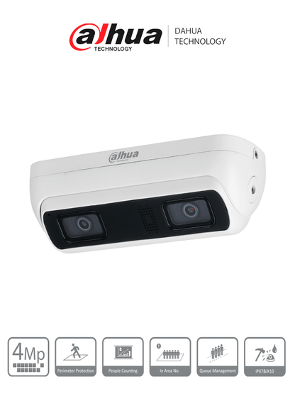 DAHUA IPC-HDW8441X-BV-3D - Cámara Stereo 3D IP con IA de Análisis de Comportamiento/ 4 MP/ Detección de Violencia/ Detección de Caidas/ Analisis de Permanencia/ Numero Anormal de Personas/ IR 20Mts/IP67/Ik10/E&S deAlarma/ Microfono y Altavoz/ MicroS