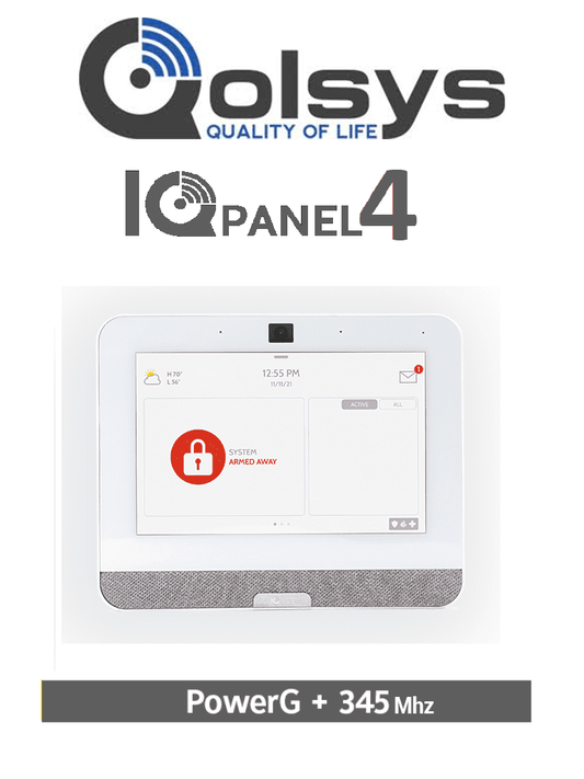 QOLSYS IQP4006 - Sistema de Alarma IQPanel4 Autocontenido   con Pantalla Tactil de 7"  Power G 915 Mhz + Honeywell 345 Mhz. Con 4 Bocinas integradas (4W). Para la plataforma Alarm.com