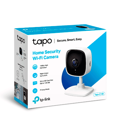 TP-LINK TAPO C100 - Cámara IP Inalámbrica para Interior de 2 MP con visión nocturna de 9 m  detección de movimiento  micrófono y bocina integrados  además de lente fijo de 3.3 mm  notificaciones push  ranura Micro SD y WiFi 2.4 GHz.