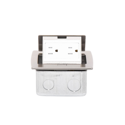 Mini caja de piso rectangular en acero inoxidable con 2 contactos eléctricos (11000-21201)