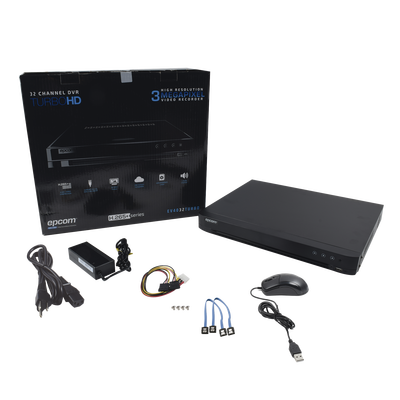DVR 4 Megapixel / 32 Canales TURBOHD + 8 Canales IP / 2 Bahías de Disco Duro / 1 Canal de Audio