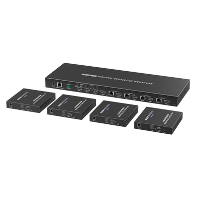 MATRICIAL Y EXTENSOR DE VIDEO HDMI 4 x 4 / 4 Entradas HDMI / 4 Salidas HDMI Loop / 4 Salidas RJ45 para Extender la señal 70 metros por salida  /4K / Conmutación por RS232  Control Remoto o Ethernet.