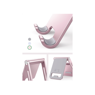 Soporte para Teléfono Celular de Aluminio / Angulo Ajustable / Amplia Compatibilidad con dispositivos de 4.7   a 7.9   / Antideslizante / Antiarañazos / Plegable / Color Rosa