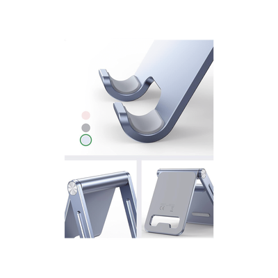 Soporte para Teléfono Celular de Aluminio / Angulo Ajustable / Amplia Compatibilidad con dispositivos de 4.7   a 7.9   / Antideslizante / Antiarañazos / Plegable / Color Azul