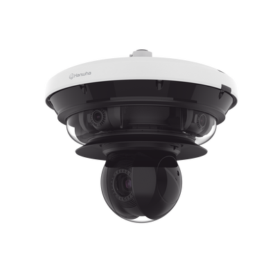 Cámara IP Multisensor 34MP (4 sensores 4K) con lentes motorizados / PTZ 2 MP 40X / Hasta 2 tarjetas MicroSD de 512GB / WDR de hasta 150dB / IP66 / IK10 / autoseguimiento / Inteligencia artificial para eventos