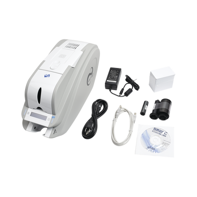 Kit de Impresora de tarjetas de PVC/ Cinta 250 impresiones/ Paq 100 tarjetas PVC/ Software / Impresión UN SOLO LADO / Laminación opcional