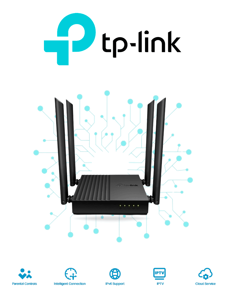 TP-LINK Archer C64 - Ruteador WiFi AC 1267Mbps con 1 puerto WAN y 4 puertos LAN RJ45 Gigabit Ethernet  MU-MIMO  4 antenas fijas  en modos de enrutador y punto de acceso  con Beamforming.#DL79