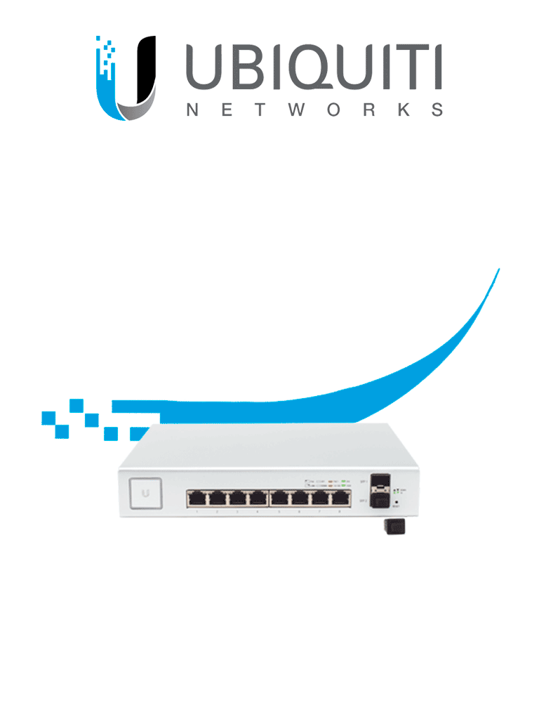 UBIQUITI US-8-150W - Switch UniFi Gigabit PoE con 8 puertos Gigabit Ethernet  2 puertos SFP  PoE de 150 Watts y capacidad de conmutación de 20 Gbps.