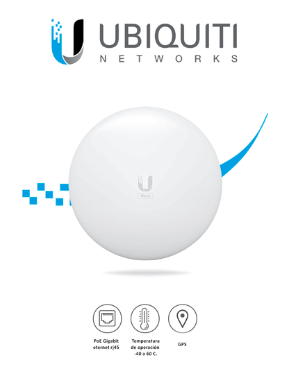 UBIQUITI WAVE-LR- Antena cliente para WAVE-AP  con frecuencia de 60 GHz y tasa de transferencia de hasta 2 Gbps. Incluye respaldo a 5 GHz y es compatible únicamente con WAVE-AP