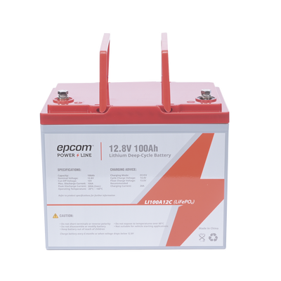 Batería de Litio Ciclo Profundo  12.8 Vcc 100Ah (LiFePO4 de Celdas Cilíndricas) Válvula de Alivio  Solar  Marina  Máximo 100 A de Descarga