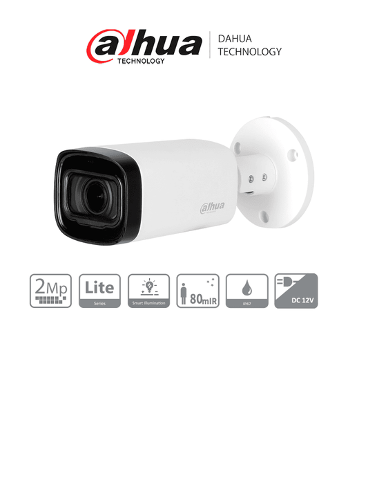 DAHUA HAC-HFW1200RN-Z-2712-S6 - Camara Bullet de 2 Megapixeles/ 1080p/ Lente Motorizado de 2.7 a 12 mm/ Super Adapt/ IR de 80 Metros/ Metalica/ IP67/  BLC/ HLC/ DWDR/  Soporta CVI/CVBS/AHD/TVI/ #LoNuevo