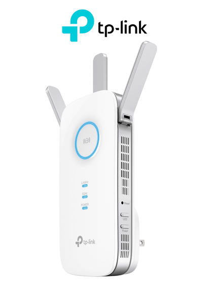 TP-LINK RE450 -  Repetidor de señal WiFi AC1750 de doble banda 2.4GHz (450Mbps) y 5GHz (1300Mbps) con indicador inteligente de señal  modo punto de acceso  3 antenas externas y 1 puerto Ethernet (RJ45) 10/100/1000Mbps.