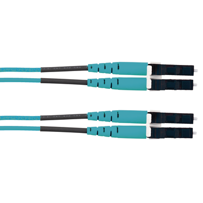 Jumper de Fibra Optica Multimodo 50/125 OM3  LC-LC Duplex  LSZH (Cero Halógenos)  Color Aqua  1 Metro