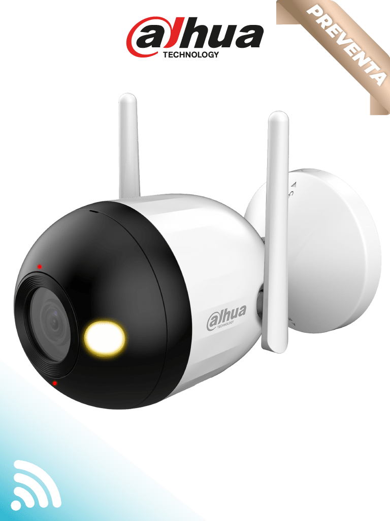 DAHUA F2CN-PV - Cámara IP Bullet WiFi de 2 MP/ lente de 2.8 mm. Cuenta con Full Color + iluminación dual inteligente  disuasión activa  audio bidireccional  micrófono y altavoz integrados  30 m  funciones de IA y resistencia IP67.