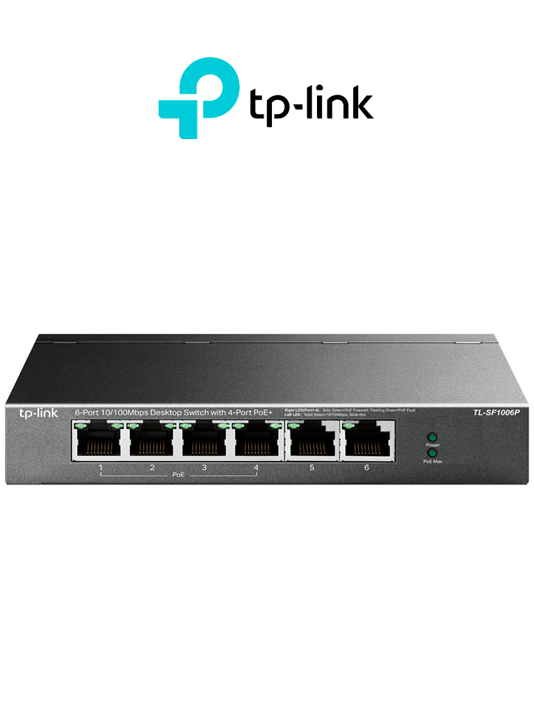 TP-LINK TL-SF1006P -  Switch PoE no administrable con 6 puertos Fast Ethernet  incluyendo 4 puertos PoE AF y AT. Suministro PoE hasta 67W y modo extendido para conexiones de hasta 250m.
