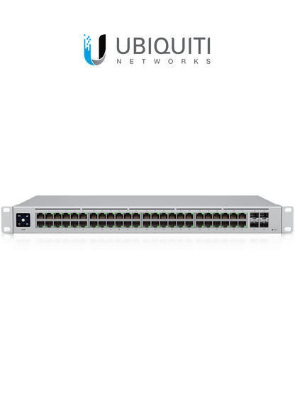 UBIQUITI USW-48 UniFi Switch Capa 2 de 48 puertos 10/100/1000 Mbps más 4 puertos 1G SFP  con pantalla informativa.