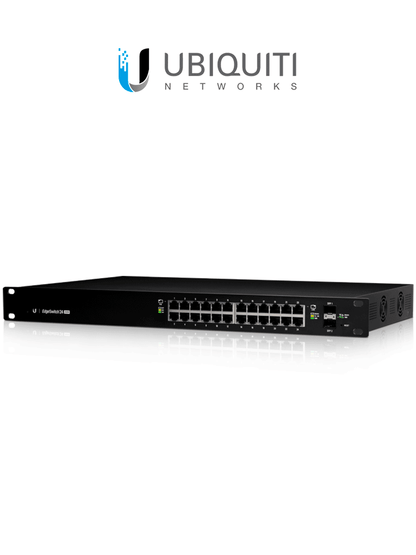 UBIQUITI ES-24-250W - Edge Switch Gigabit PoE 250W de capa 2 administrable con 24 puertos Gigabit y 2 puertos SFP. Capacidad de conmutación de 52 Gbps.