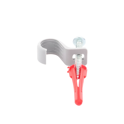 Kit de 8 grapas  8 taquetes y 8 tornillos para sujetar conductores redondos o tubo en muro (para tubo de 1/2) (2104-07240)