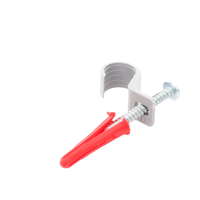 Kit de 8 grapas  8 taquetes y 8 tornillos para sujetar conductores redondos o tubo en muro (para tubo de 1/2) (2104-07240)