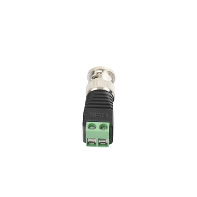 Adaptador de conector BNC macho a 2 terminales-tornillo para cables AWG-26-14  en aplicaciones Video Vigilancia  Níquel/ Oro/  PTFE y PVC.