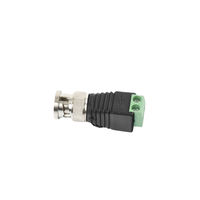 Adaptador de conector BNC macho a 2 terminales-tornillo para cables AWG-26-14  en aplicaciones Video Vigilancia  Níquel/ Oro/  PTFE y PVC.