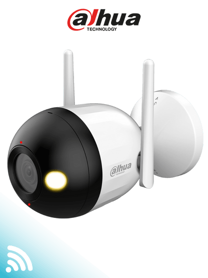 DAHUA F2CN-PV - Cámara IP Bullet WiFi de 2 MP/ lente de 2.8 mm. Cuenta con Full Color + iluminación dual inteligente  disuasión activa  audio bidireccional  micrófono y altavoz integrados  30 m  funciones de IA y resistencia IP67.