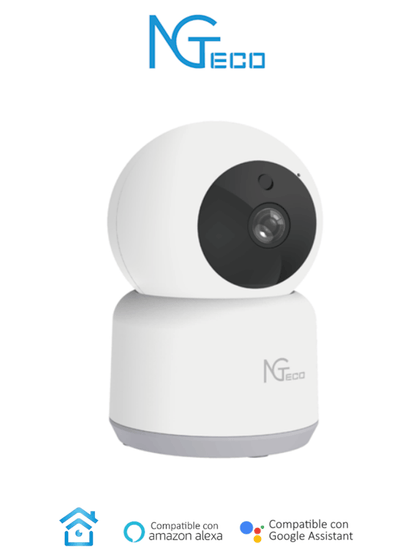 NGTECO NGC2401 - Cámara PT WiFi / 1080p / Lente 3.6mm / Visión panorámica e inclinación / Visión Nocturna / Almacenamiento Local y en la Nube /  Control Remoto / Audio Bi-direccional / Funciona con Alexa #interior