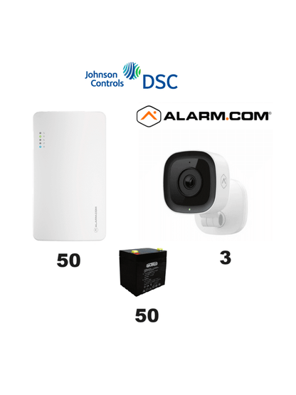 DSC SEM300 50 PACK - Paquete de 50 Comunicadores SEM300  Comunicador Dual  SIM/  IP para PowerSeries de Alarm.com   50 baterías Saxxon 12V 4.5Ah CBAT45AH  4 Cámaras de alarm.com ADC-V523X y 1 ADC-FLEX-100-MX-AT - Contacto Magnetico