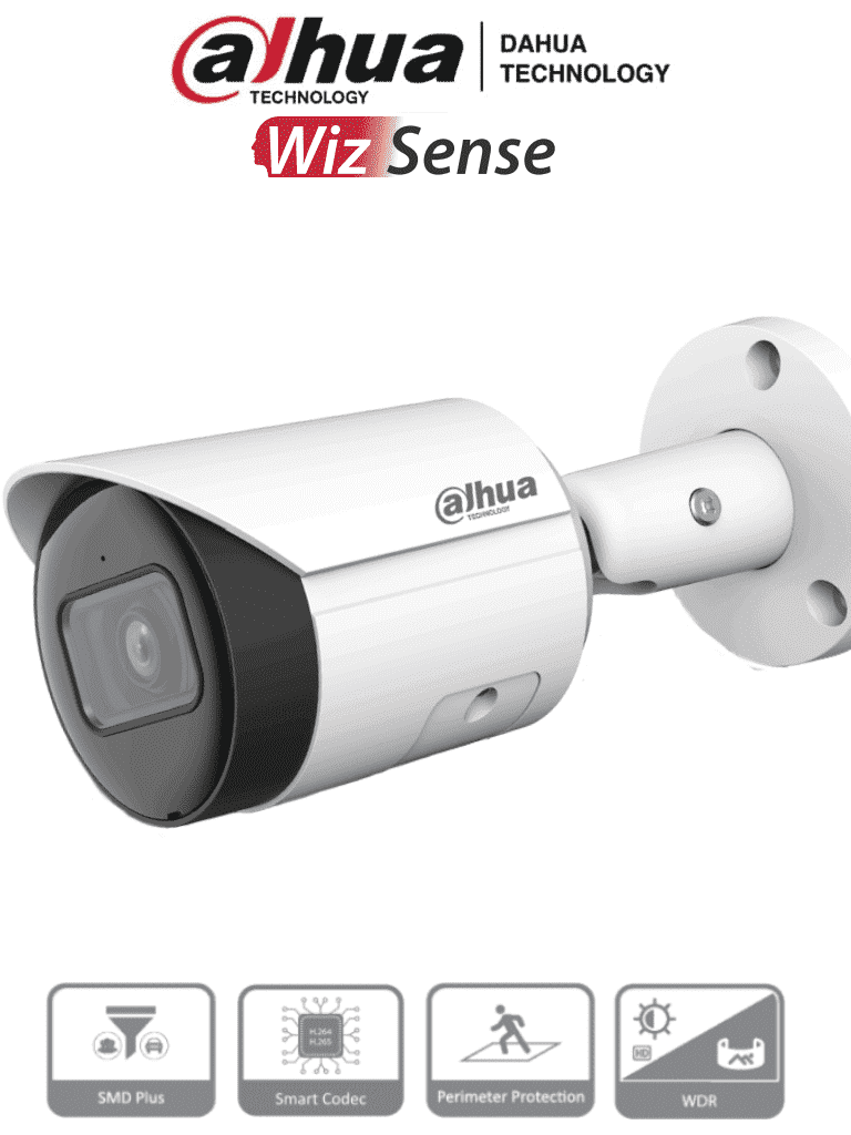 DAHUA IPC-HFW2541E-S S2- Camara IP Bullet de 5 Megapixeles/ WizSense/ Lente de 2.8mm/ 97 Grados de Apertura/ IR de 30 Metros/ SMD Plus/ Microfono Integado/ PoE/ Ranura para MicroSD/ IP67/ WDR Real de 120 dB/