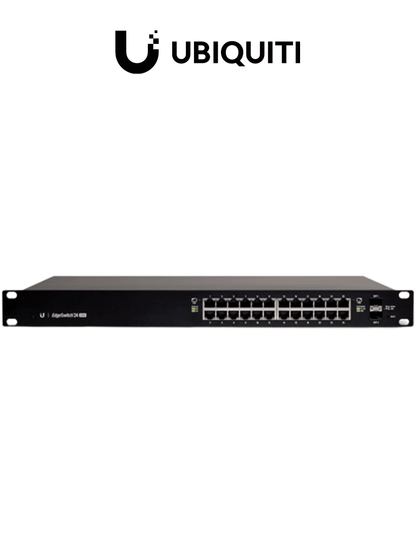 UBIQUITI ES-24-250W - Edge Switch Gigabit PoE 250W de capa 2 administrable con 24 puertos Gigabit y 2 puertos SFP. Capacidad de conmutación de 52 Gbps.