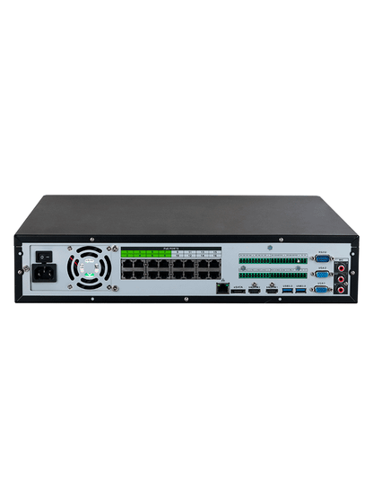 DAHUA DHI-NVR5832-16P-EI -NVR de 32 canales IP 4K con 16 puertos PoE y 8 puertos ePoE. Ofrece tecnología Acupick  detección y reconocimiento facial  SMD  8 bahías para discos duros y admite RAID 0/1/5/6/10  con un ancho de banda de 384 Mbps.