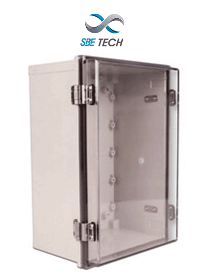 SBE TECH SBE-TR24019090 - Gabinete plástico para exteriores  cubierta transparente  24x19x9 cm  termoplástico auto extinguible  IP67  alta resistencia al impacto  color gris