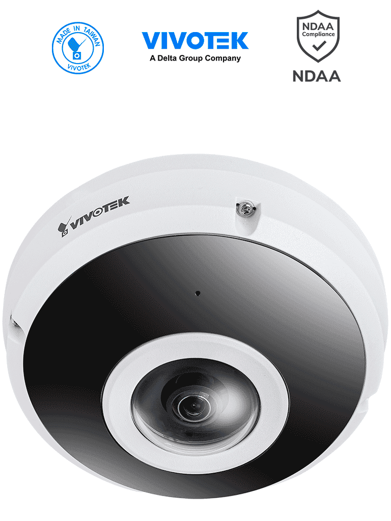 VIVOTEK FE9380-HV - Cámara IP fisheye exterior 5 MP  H.265  panorámica 360º  Smart IR 10m  WDR Pro  micrófono integrado  IP66/IK10  ciberseguridad Trend Micro  Smart Stream III  visión SNV  NDAA  ONVIF