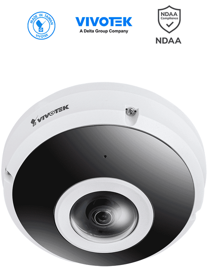 VIVOTEK FE9380-HV - Cámara IP fisheye exterior 5 MP  H.265  panorámica 360º  Smart IR 10m  WDR Pro  micrófono integrado  IP66/IK10  ciberseguridad Trend Micro  Smart Stream III  visión SNV  NDAA  ONVIF
