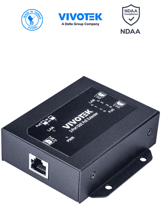 VIVOTEK AP-GXC-0200 - Extensor PoE de 2 puertos Gigabit Ethernet para interior  con hasta 68W y hasta 300m en conexión escalada de 2 unidades  compatible con NDAA.