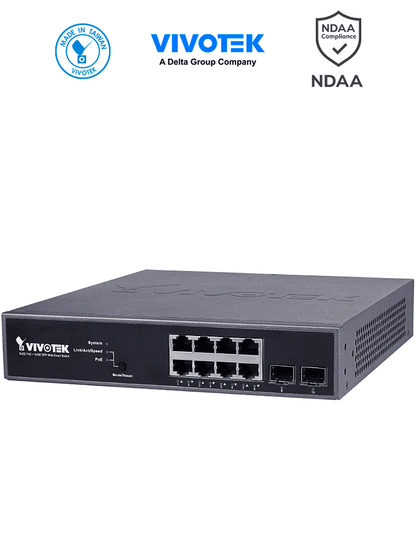 VIVOTEK AW-GEV-104B-130 - Switch Gigabit PoE Administrable con 8 puertos GE  2 puertos SFP  130W totales  WEB Smart  30W por puerto  compatible con VIVOCAM #V1
