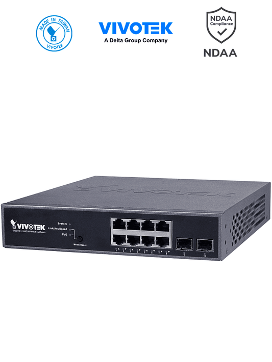 VIVOTEK AW-GEV-104B-130 - Switch Gigabit PoE Administrable con 8 puertos GE  2 puertos SFP  130W totales  WEB Smart  30W por puerto  compatible con VIVOCAM #V1