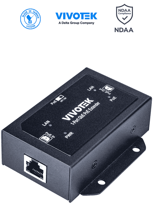 VIVOTEK AP-GXC-0100 - Extensor PoE de 1 puerto Gigabit Ethernet para interior  con hasta 68W  conexión escalada de hasta 300m con 2 unidades  compatible con NDAA